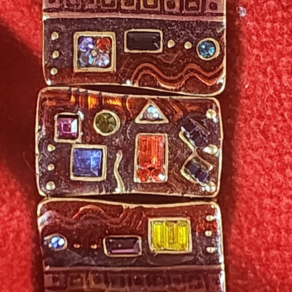 Chico's Vtg Multicolored Enamel Glass and Rhinestone Tile 34"-38.25" Necklace - Picture 13 of 16